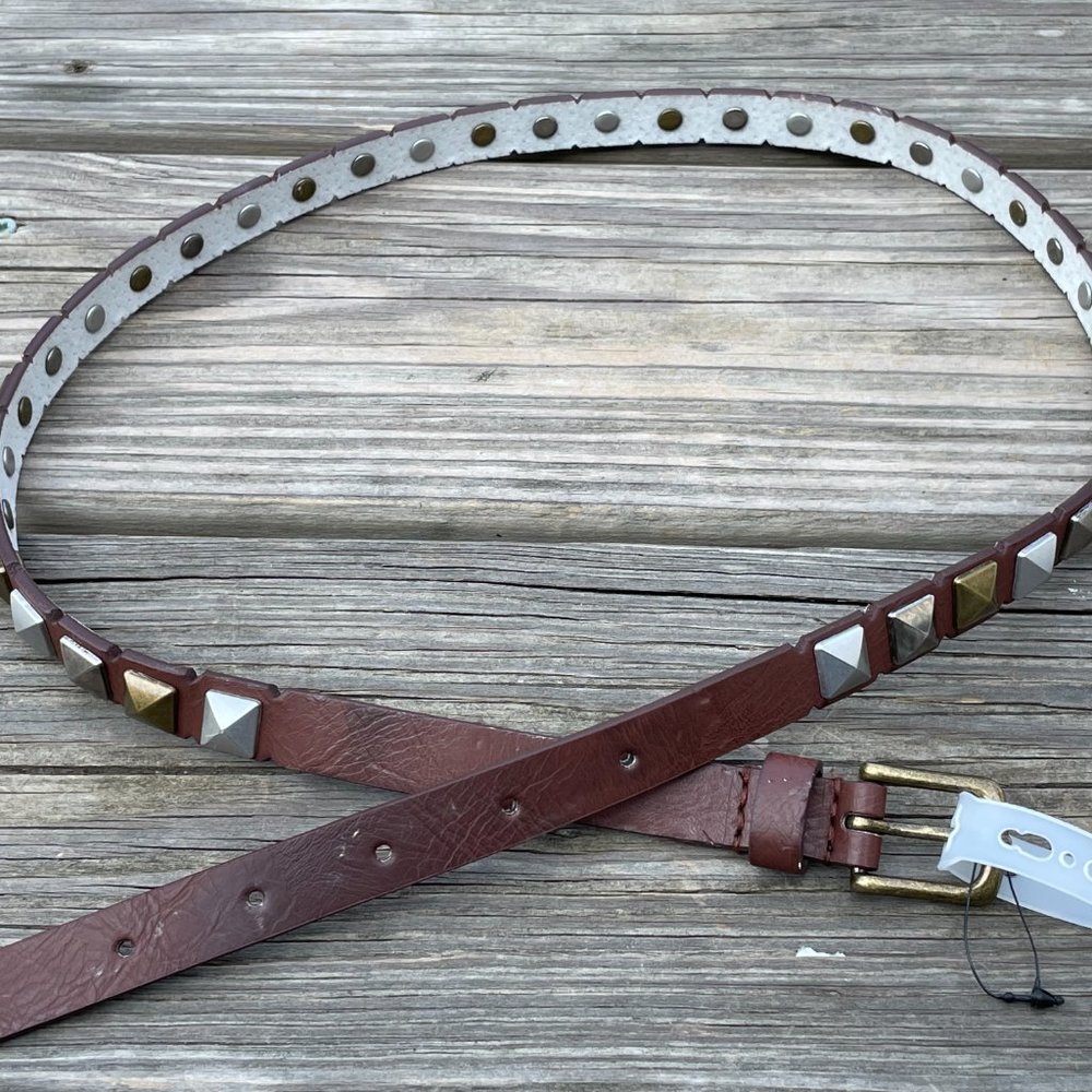 LODIS Women Belt Brown Leather Studded Skinny Belt - Picture 11 of 11